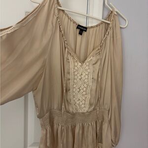 bebe Beige Lace-Front Cold-Shoulder Tunic